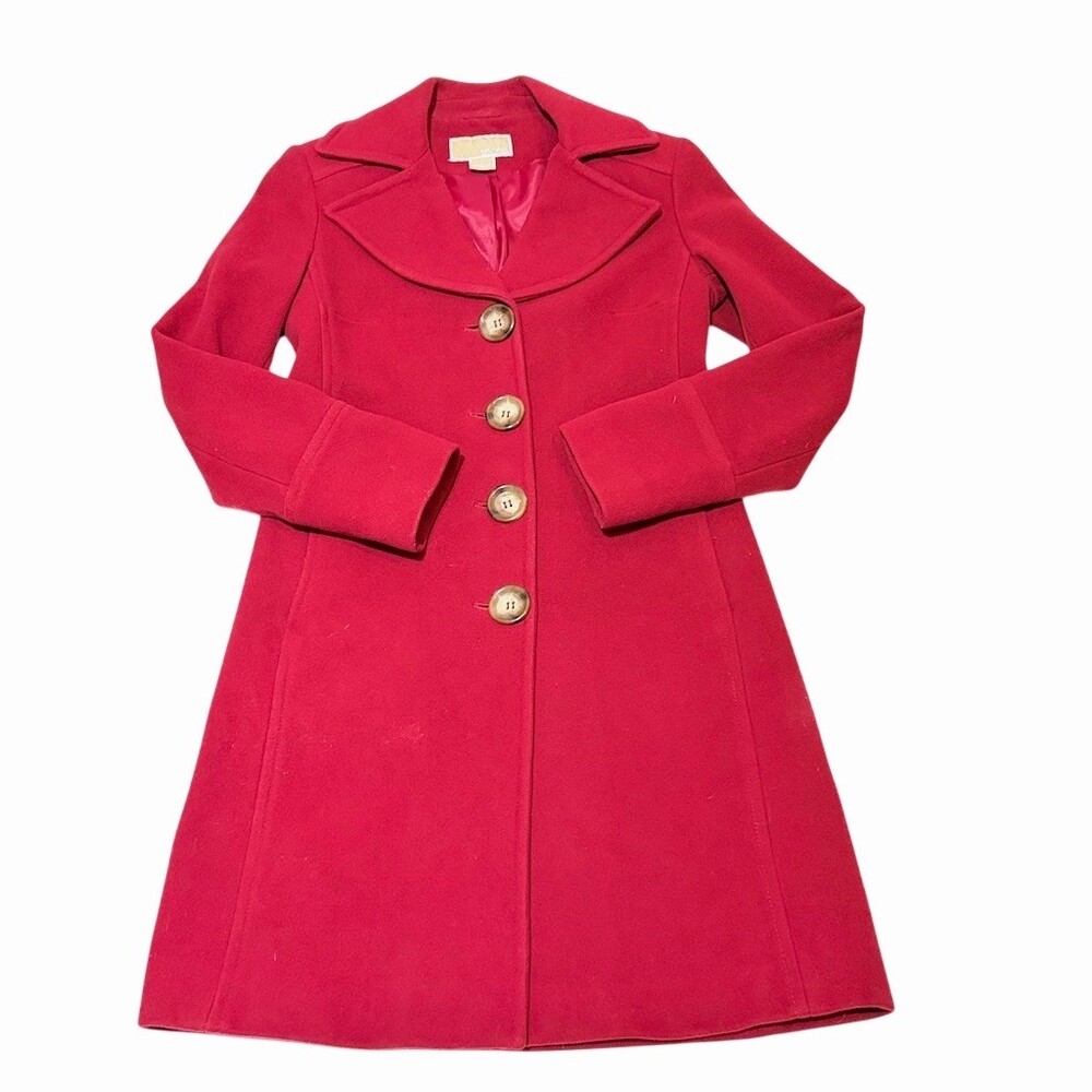 Michael Michael Kors Red Wool Blend Long Overcoat Women’s Size 4 Classic Button